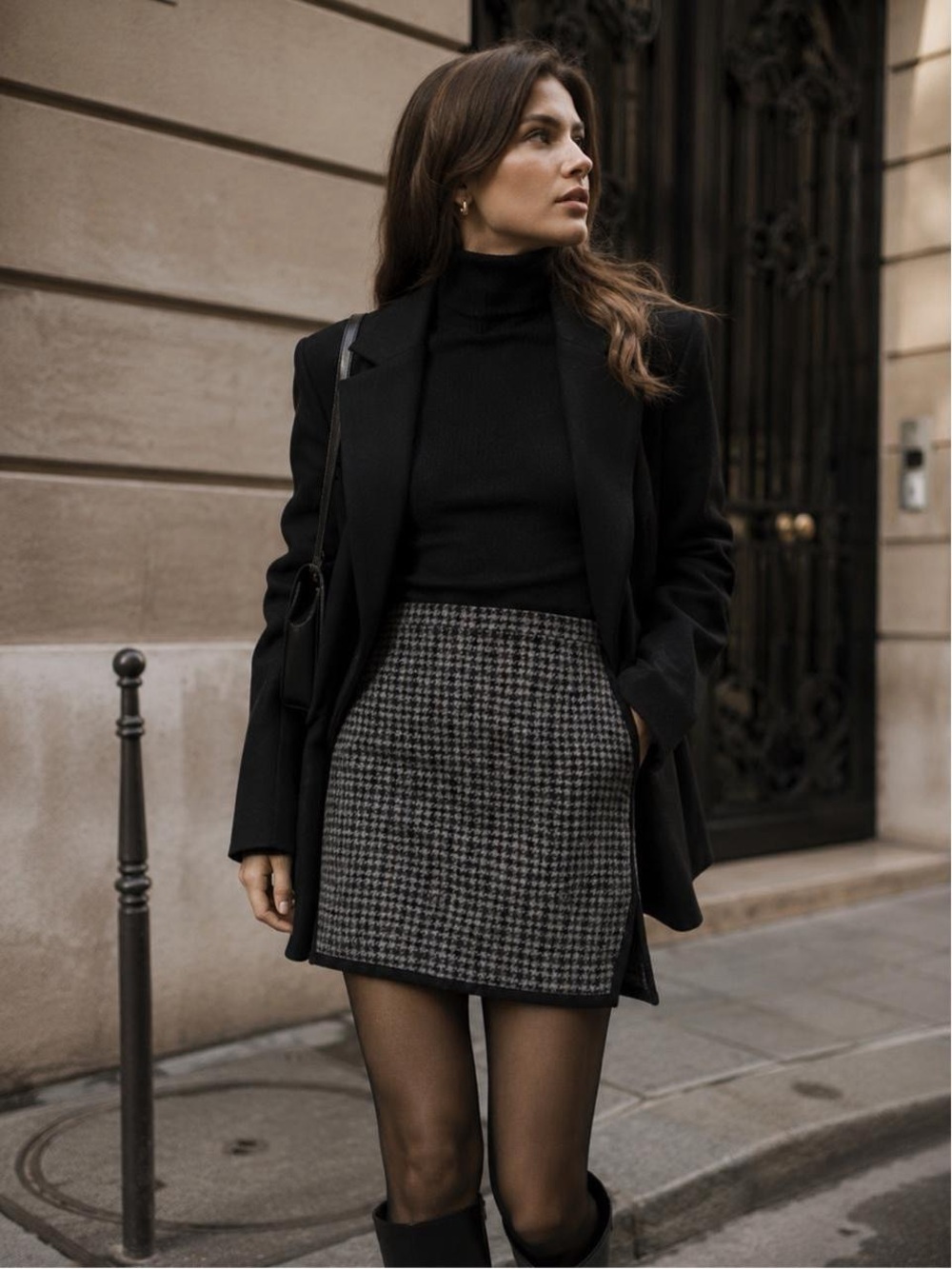 J.Crew Gray Black Wool Houndstooth Mini Skirt Size 4